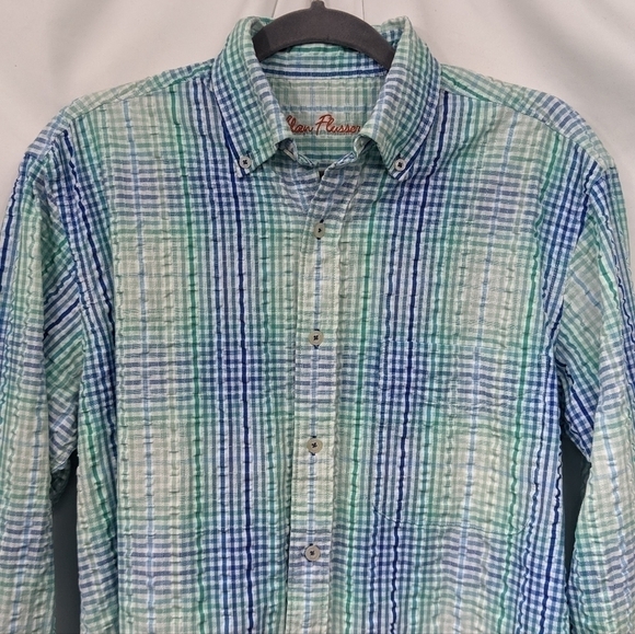 Alan Flusser Checked Seersucker Button Down Sz S - Picture 3 of 10